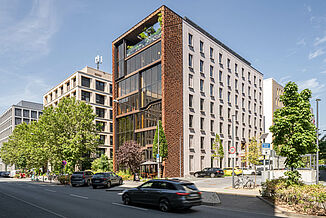 Vue de la rue de l'hôtel Lindley Lindenberg à Francfort.