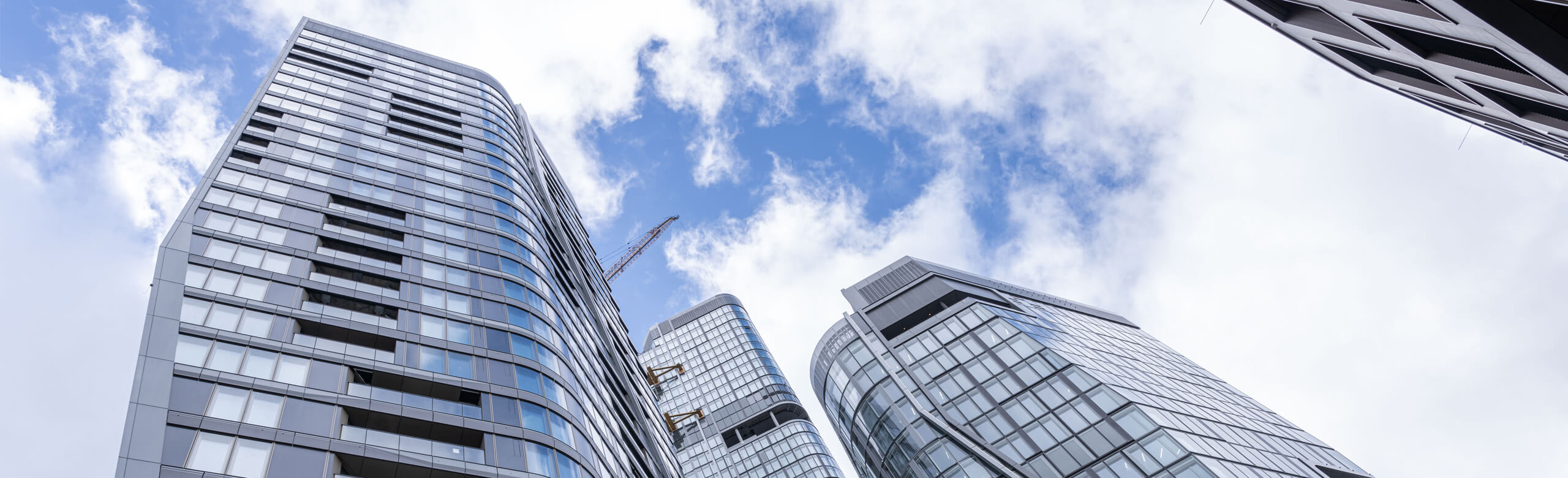 Facades of the striking high-rise buildings of the Four property complex in Frankfurt.